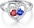 Iefil Adjustable Ring for Women - 925 Sterling Silver Double Birthstone Rings, Anniversary Birthday Gifts for Women Wife Her