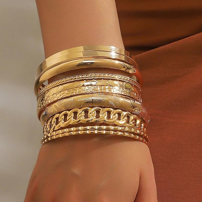 16Pcs Gold Bangle Bracelets for Women - Multi Layer Stackable Textured Bracelets Boho Jewelrys Set.