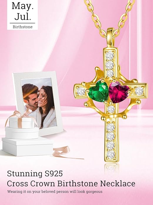 Valentine's Day Gifts for Wife 925 Sterling Silver Double Birthstone Pendant Necklaces I Love You for Always and Forever Necklace Anniversary Birthday Gifts for Wife Girlfriend Mom Her