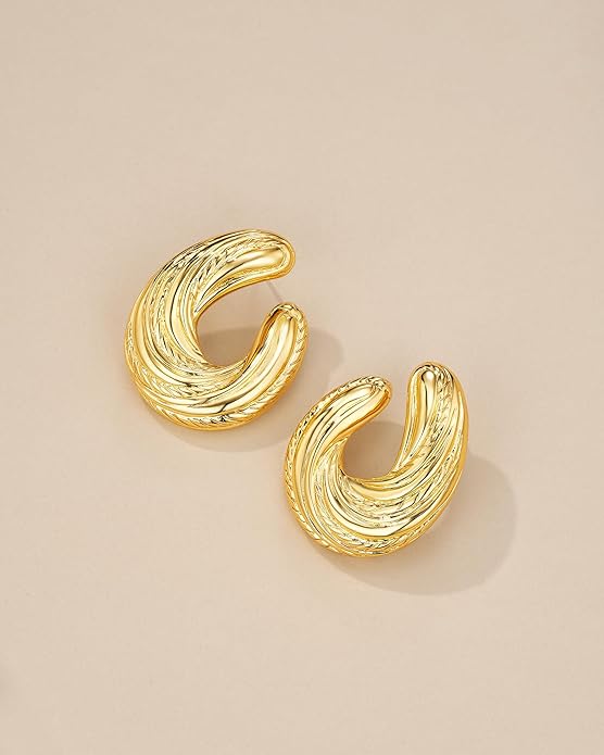 SNGIA18K Gold Plated Dangle Textured Ribbed Irregular Large Leaf Statement Earrings for Women by SNGIA, Handmade Dramatic Geometric Trendy Summer Drop Leaf Flower Jewelry Gifts, Bold Beachy Vintage Plant Fashion Drop Accessories, Vintage Nickle Free Fl...