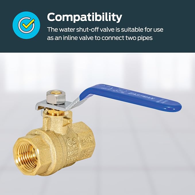 Eastman 1/2 Inch IPS Heavy Duty Full Port Ball Valve, Brass Plumbing Fitting - Image 3