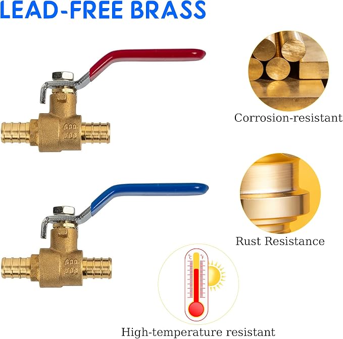 Hourleey 10 Pieces 1/2 Inch Pex Brass Full Port Shut Off Ball Valve HOT AND COLD - Image 4