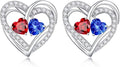 Iefil Valentines Day Gifts for Her, 925 Sterling Silver Heart Birthstone Earrings, Anniversary Birthday Gifts for Women, Birthstone Jewelry for Her Wife Girlfriend Mom