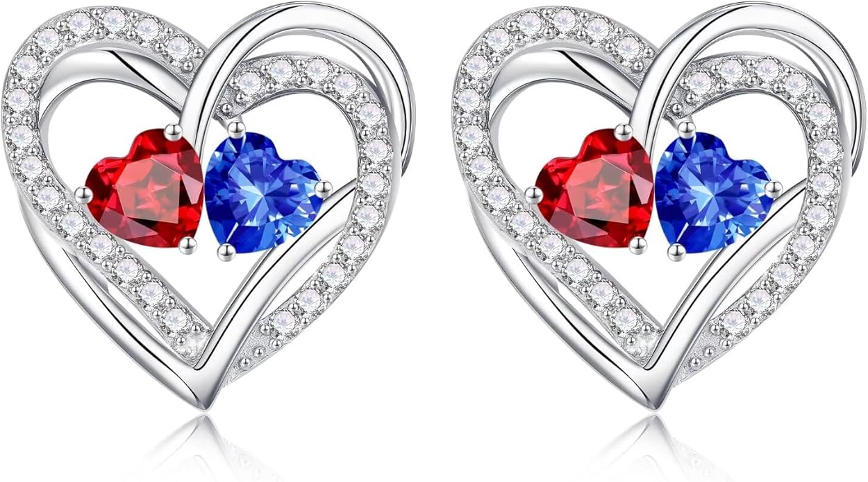 Iefil Valentines Day Gifts for Her, 925 Sterling Silver Heart Birthstone Earrings, Anniversary Birthday Gifts for Women, Birthstone Jewelry for Her Wife Girlfriend Mom