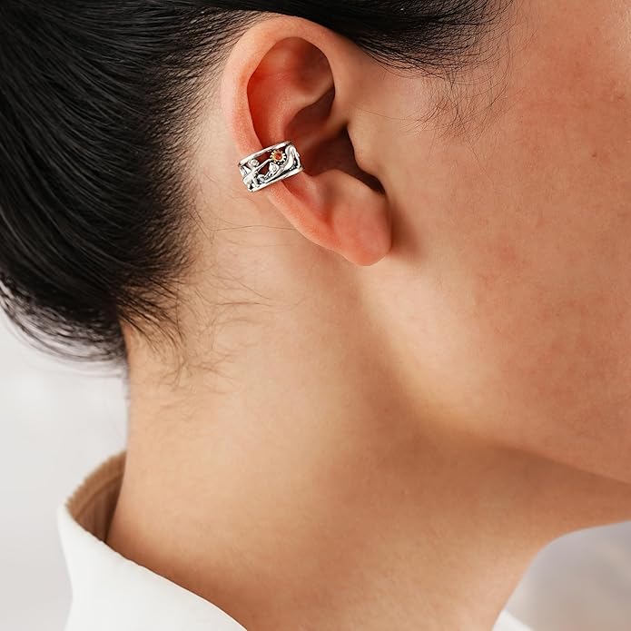 CHIC & ARTSY 925 Sterling Silver Ear Cuffs for Women, Non Piercing Clip On Cartilage Cuffs, Adjustable Fake Conch & Helix Earrings, Gold Plated & Oxidized Various Styles