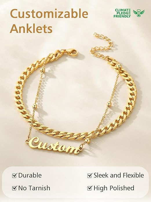 FindChic Custom Ankle Bracelets for Women, Stainless Steel Figaro/Cuban/Wheat/Rope/Herringbone Chain Anklets, Beach Foot Jewelry 8.5''-10.5'' Adjustable & Waterproof, with Gift Box