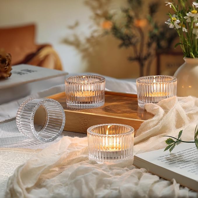 4 Pack Tealight Clear Candle Holders, Votive Tea Light Candle Holder | Table - Image 3