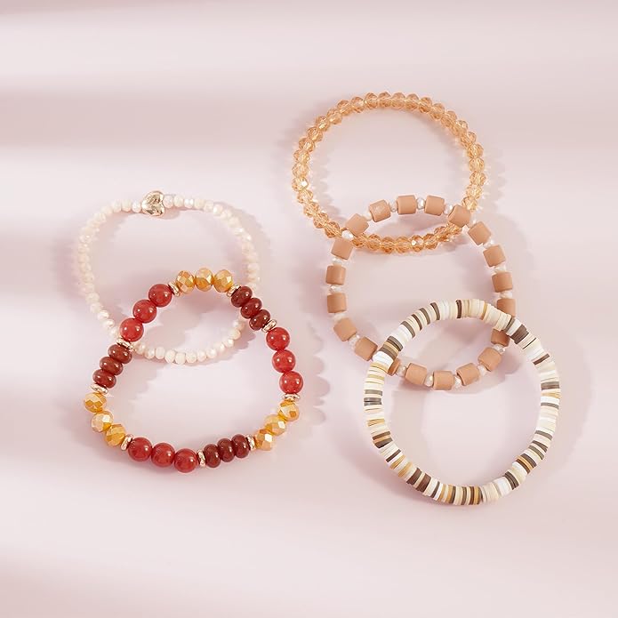 Heishi Beaded Stretch Bracelets for Women Stackable Polymer Clay Beads Bracelets Friendship Boho Summer Beach Bracelet Jewelry Set