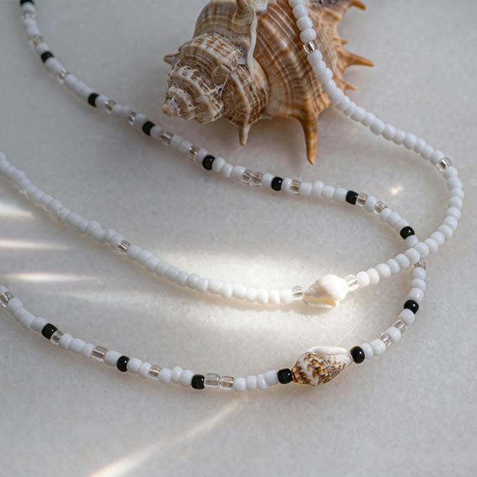 Women's Shell Starfish Boho Layered Beaded Necklace Choker for Summer Beach Vacation Gifts for Birthday/Anniversary/Christmas