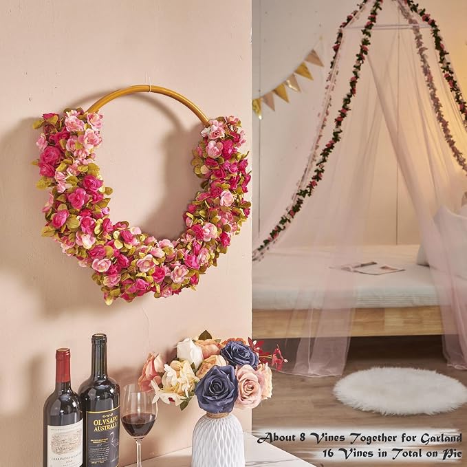 8Pcs x 8.2FT Artificial Flower Garland Rose Vine Decor, Fall Purple Flower | - Image 5
