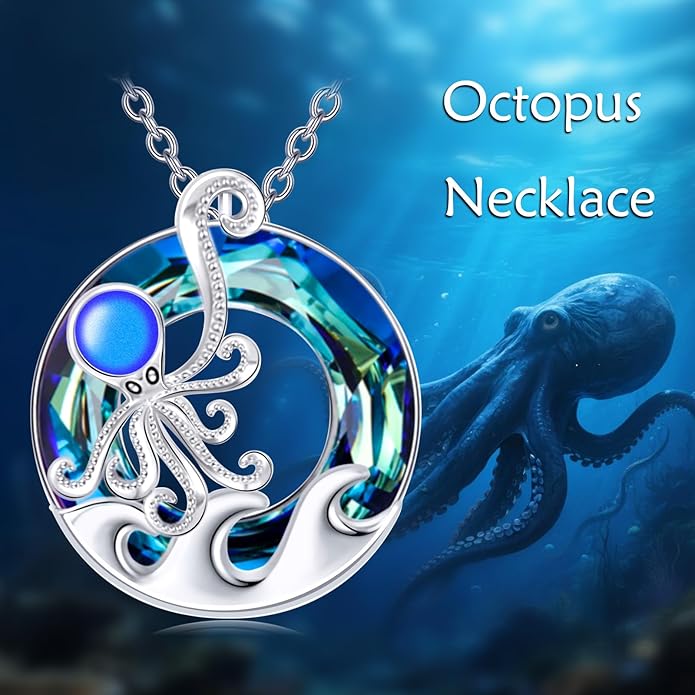 TOUPOP Sea Turtle/Mermaid/Dolphin/Shell/Starfish/Conch/Seahorse Necklace for Women Sterling Silver Ocean Pendant Necklace with Crystal Ocean Beach Charm Jewelry Birthday Christmas Gifts