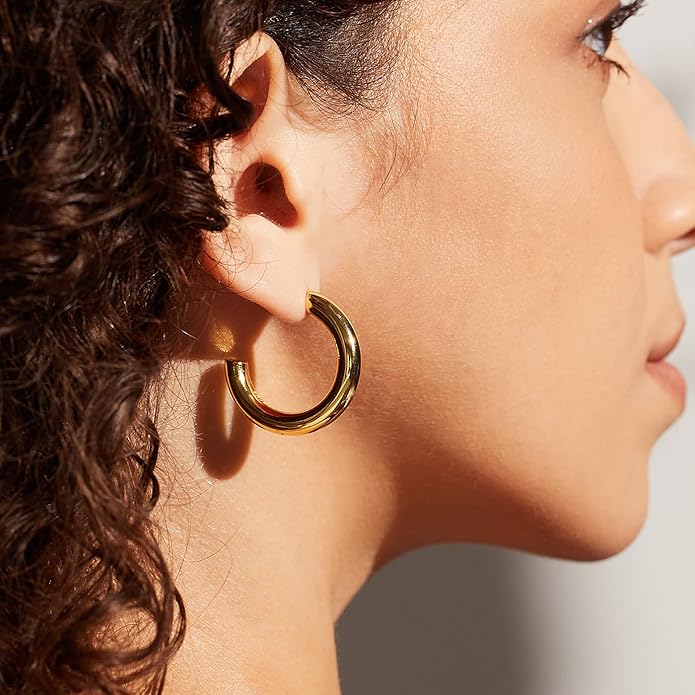 Gold Earrings for Women Girls,14K Gold Plated Hoop Earrings with 925 Sterling Silver Post Cubic Zirconia Stud Earring Huggie Hoops Earrings