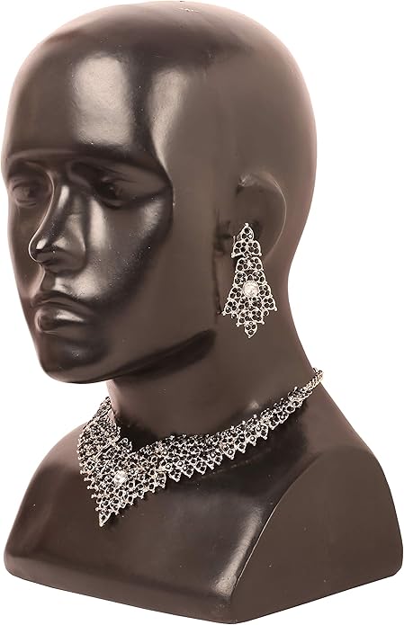 Touchstone Indian Bollywood Tinsel Town Traditional Western Taste Studded Diamond Look Rhinestones Designer Bridal Jewelry Necklace Set for Women