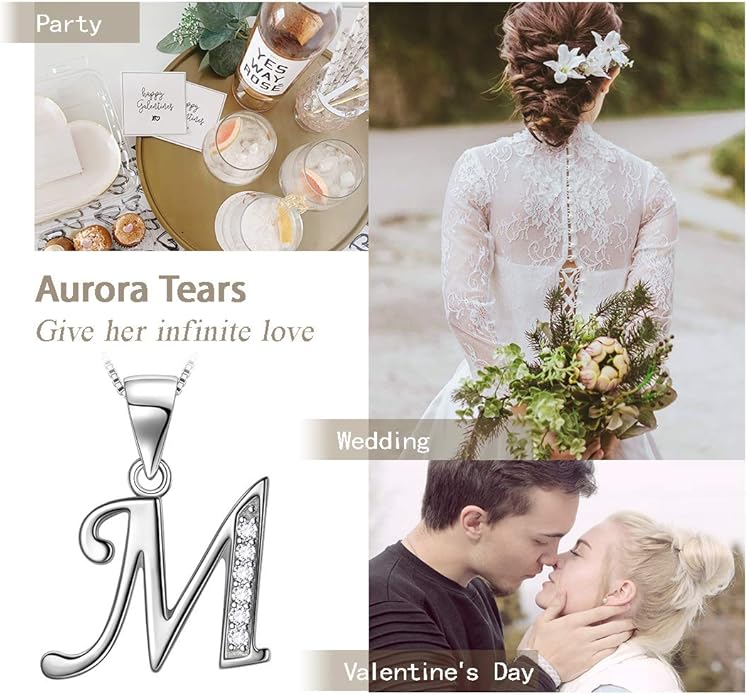 Aurora Tears Letter Necklace Initial 925 Sterling Silver Alphabet Pendant Crystal Name Gift Women Cubic Zirconia Jewelry