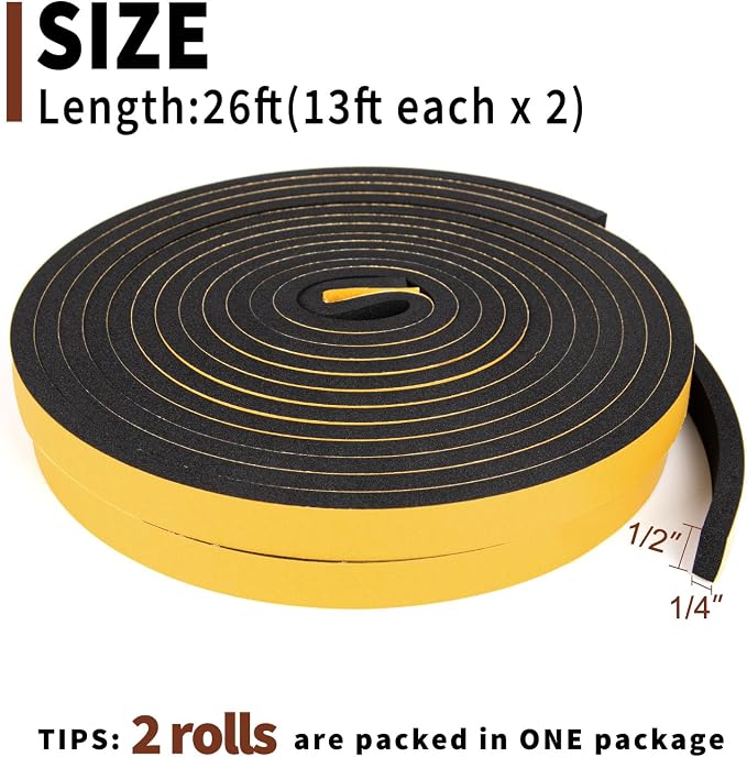 Yotache Weather Stripping Door Seal Strip 1/2 x 1/4 inch, 2 Rolls x 13Ft - Image 4