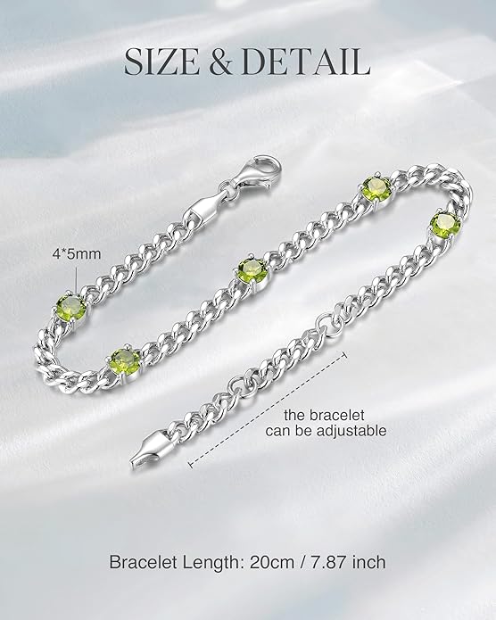 FANCIME 925 Sterling Silver 3.6mm Cuban Link Curb Chain Bracelet With Created Gemstone for Women Men Unisex