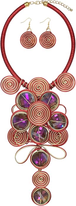 Statement African Necklace For Women African Jewelry Costume Earring Sets Tribal Fashion Colorful Big Rhinestone Crystal Pendent Collar Choker Bold Chunky Bib Handmade