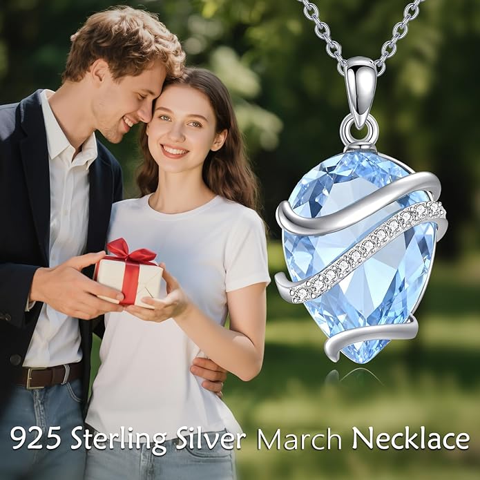 Birthstone Necklace for Women Sterling Silver Teardrop Pendant Necklace Birthday Jewelry Gift for Women