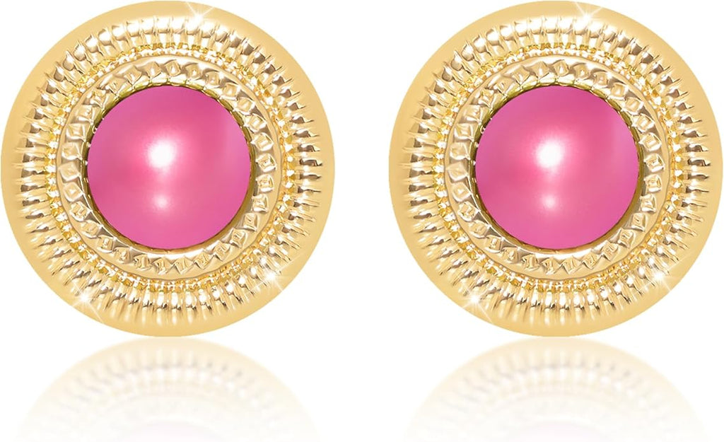 Faux Pearl Gold Plated Stud Earrings for Women, Hypoallergenic Stainless Steel Ear Pin, Available in a Variety of Pearl Colors