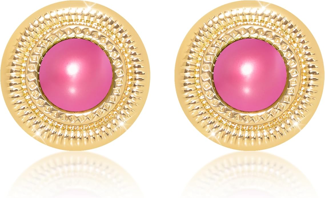 Faux Pearl Gold Plated Stud Earrings for Women, Hypoallergenic Stainless Steel Ear Pin, Available in a Variety of Pearl Colors
