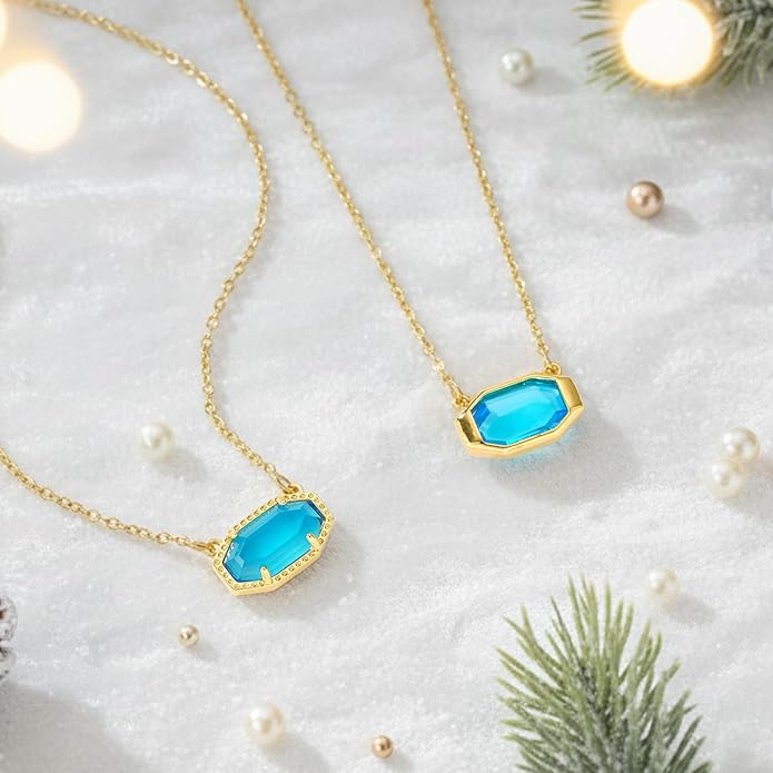 Birthstone Necklace for Women 14K Gold Plated Dainty Pendant Teen Trendy Stuff Jewelry Gift Chain 17+3 Inch