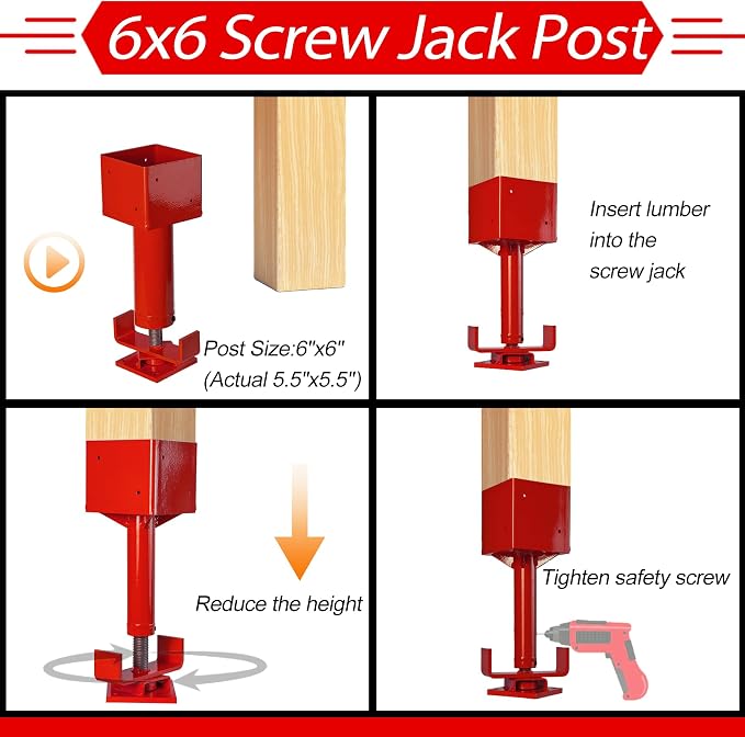 6x6 Screw Jack, Adjustable House Floor Jack - Image 3