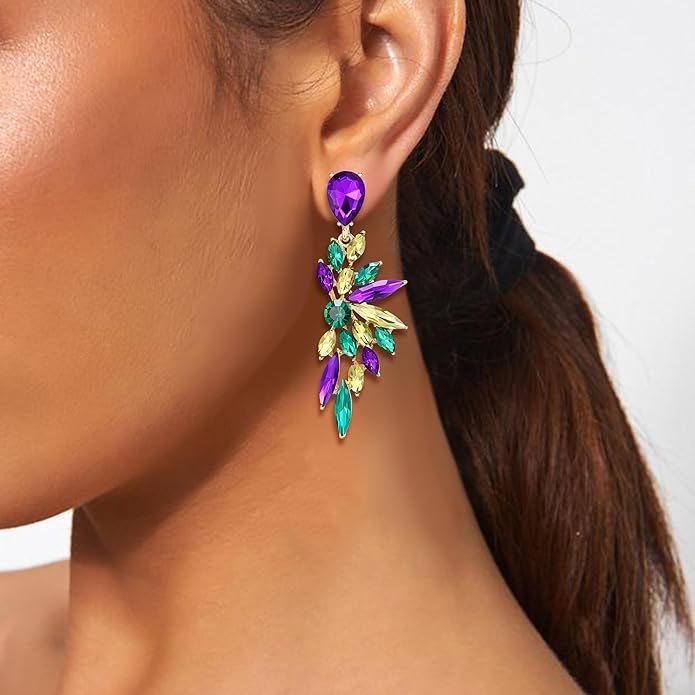 BriLove Women's Wedding Bridal Crystal Teardrop Multi Marquise Cluster Bling Dangle Earrings