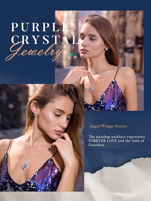 CDE Valentines Day Gifts for Women Angel Wings Necklace for Women with Birthstone, Love Heart Silver Tone/Gold Tone Pendant, Ideal Anniversary or Birthday Jewelry Gifts for Wife Girlfriend Her