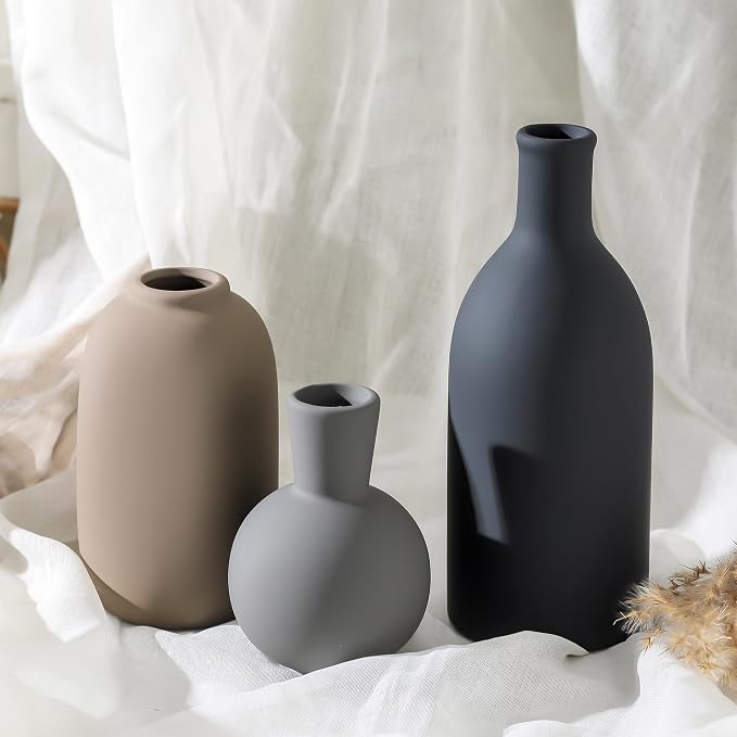 Ceramic Vase Set of 3, Rustic Farmhouse Vases Home Decor Pottery Pampas Vase - Image 6
