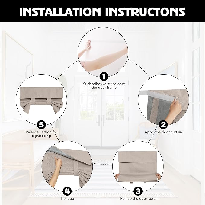 RYB HOME Linen Door Curtain 100% Blackout French Door Blinds - Image 5