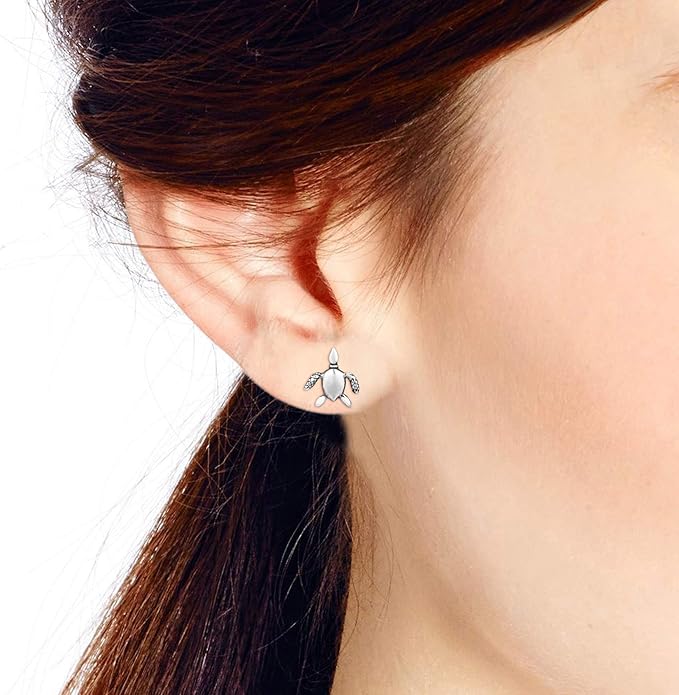 AeraVida Stylish and Inspirational Sea Turtle Ocean Wanderer Sterling Silver Post Stud Earrings for Nature and Animal Inspired Unisex Fashion Accessories with a Surfer Vibe