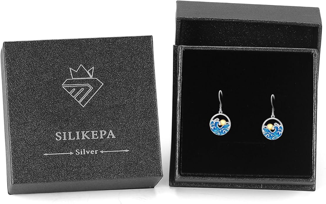 Wave Earrings Women 925 Sterling Silver Ocean Wave Dangling Earrings Sunrise Earring Ocean Jewelry Beach Gifts for Women
