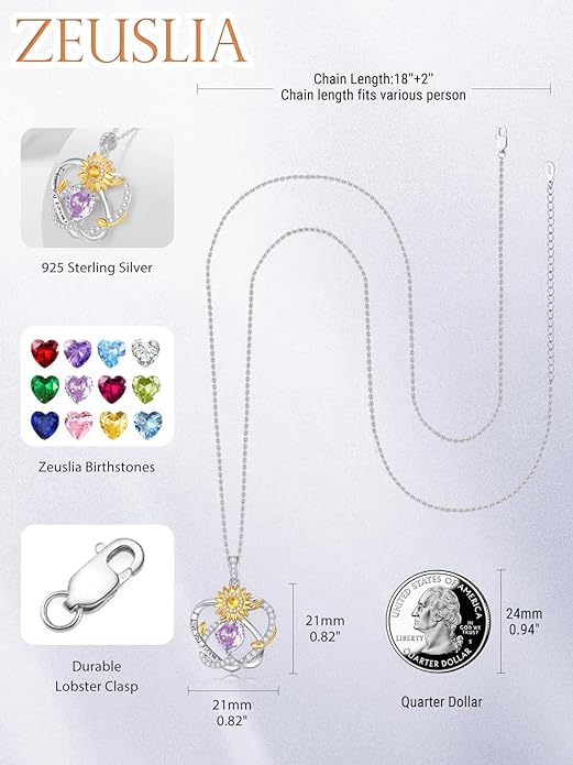 Valentine's Day Gifts for Wife 925 Sterling Silver Double Birthstone Pendant Necklaces I Love You for Always and Forever Necklace Anniversary Birthday Gifts for Wife Girlfriend Mom Her
