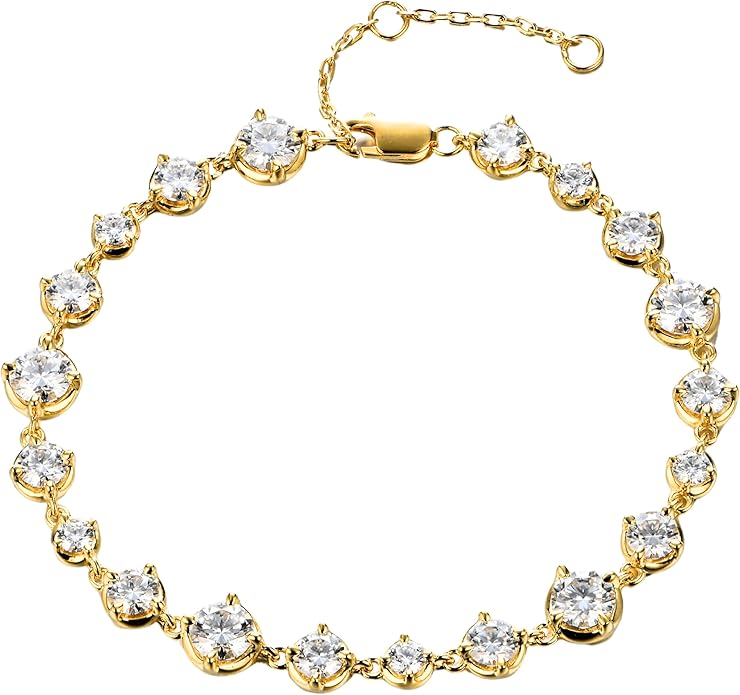 EcoGems Lab Grown Gemstone & Moissanite Bracelets – 14K/18K White or Yellow Gold Plated Sterling Silver – D Color VVS/VS Clarity – Elegant Sustainable Jewelry Gift with Gift Box
