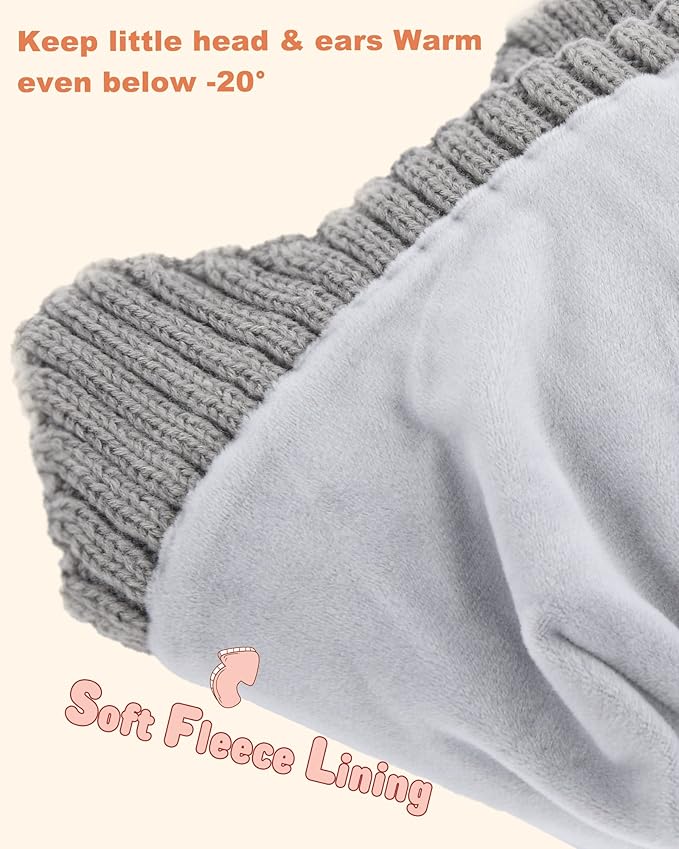 Baby Beanie Fleece Lined Toddler Winter Hat with Ear Flaps Little Girls Boys Warm Hats Cute Beanies for Kids