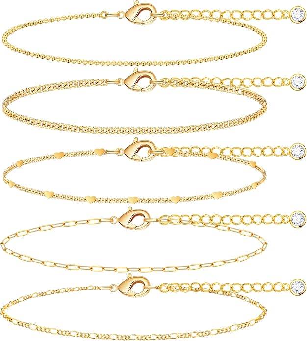 Gold Bracelets Set for Women Stack, Dainty Thick Bracelets Stack for Women Trendy, Simple Thin Gold Plated Cuff Stackable Bracelets With Beaded Cuban Paperclip Snake Rope Bangle Hand Chain Jewelry Gifts for Women Non Tainish