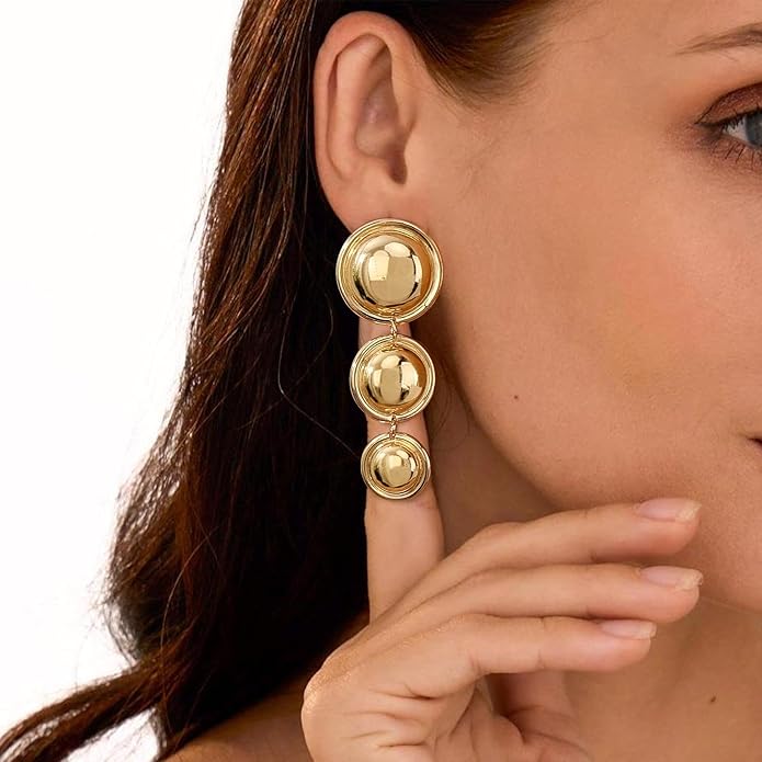 Chunky Gold Earrings for Women - Hammered Gold Plated Dangle Drop Jewelry Gifts