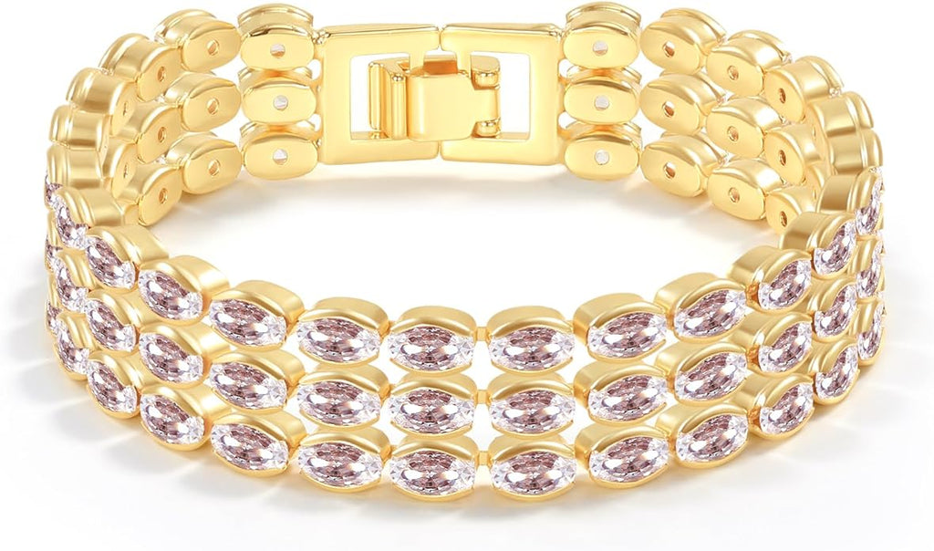 14K Gold Plated Women’s Tennis Bracelet – Sleek CZ Line Bracelet, Fits 6.0"–7.2" Wrist – Sparkly Everyday Jewelry Gift, Contemporary Tennis Bracelets for Women