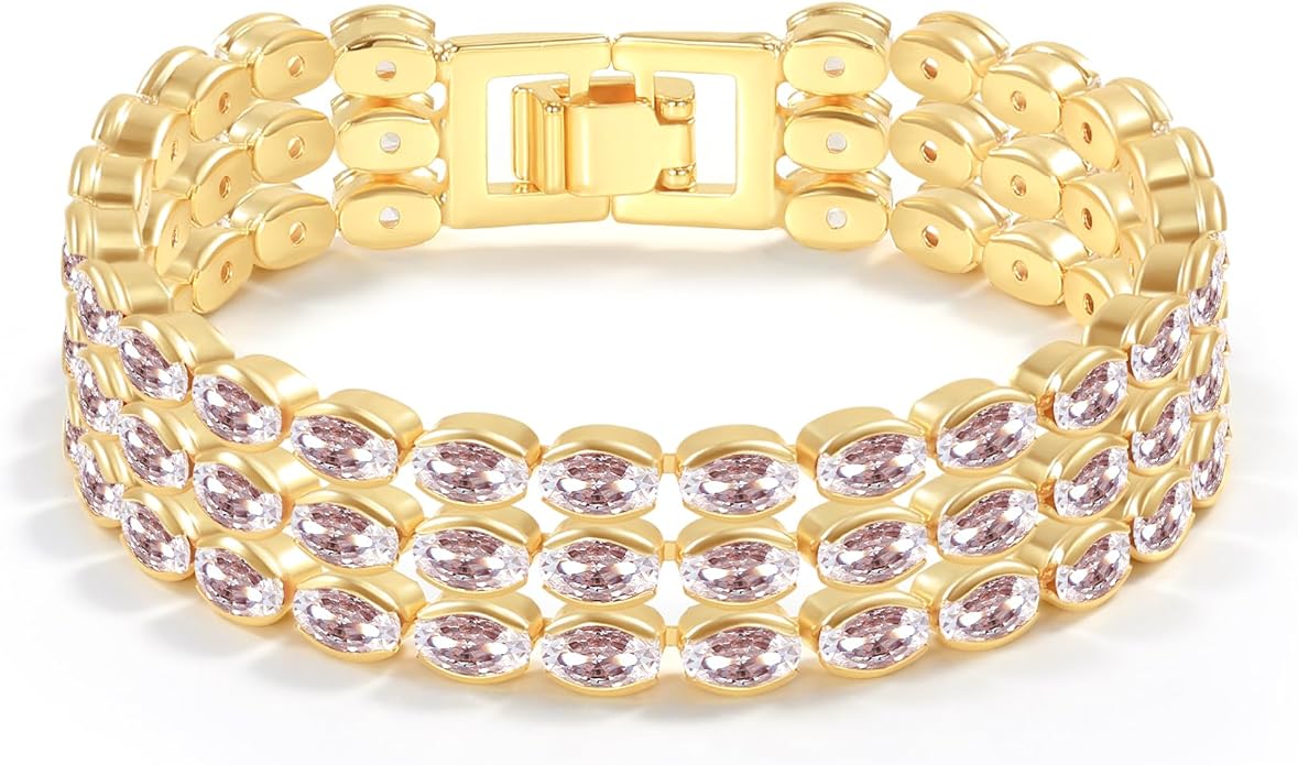 14K Gold Plated Women’s Tennis Bracelet – Sleek CZ Line Bracelet, Fits 6.0"–7.2" Wrist – Sparkly Everyday Jewelry Gift, Contemporary Tennis Bracelets for Women
