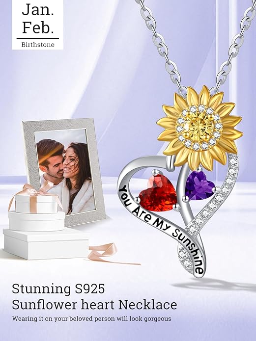 Valentine's Day Gifts for Wife 925 Sterling Silver Double Birthstone Pendant Necklaces I Love You for Always and Forever Necklace Anniversary Birthday Gifts for Wife Girlfriend Mom Her