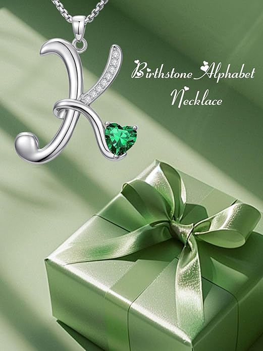 Valentines Day Gifts for Women Alphabet A to Z Initial Birthstone Pendant Necklaces for Women - 18k White Gold Plated Personalized Name Jewelry Valentine Mothers Day Birthday Gifts for Women Her Girlfriend