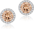 YOMELA Cubic Zirconia Earrings Studs, Halo CZ Birthstone Simulated Diamond Stud Earrings for Women