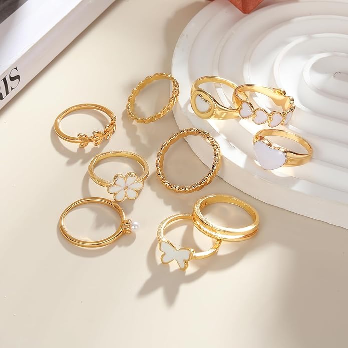 19-36 Pcs Gold Boho Knuckle Rings Set for Women, Vintage Stackable Dainty Joint Finger Gold Jewelry Set with Love Pearl and Sparkling Crystals