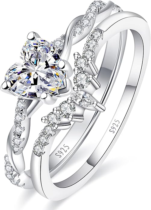 1.25ct Womens Heart Promise Ring, 925 Sterling Silver Heart Cut Created Emerald/Sapphire/Amethyst/Ruby/Cubic Zirconia/Opal Twisted Vine Engagement Ring for Women Size 5-10