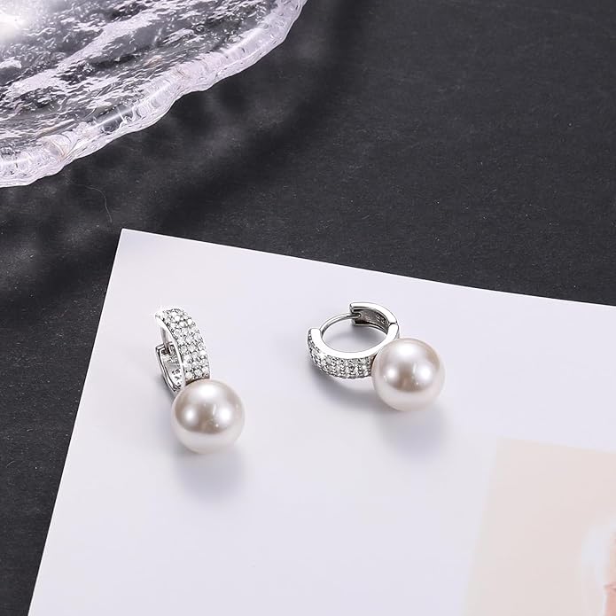 Pearl Earrings for Women 14K Gold Plated Hypoallergenic Pearl Earrings 5A Cubic Zirconia Dangle Earrings Elegant Jewelry