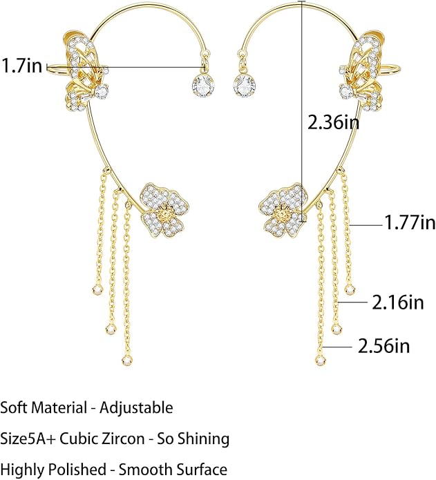 2PCS Butterfly Ear Cuffs Climber Wrap Around Earrings for Women Fairy No Piercing Ear Clip Gold Silver Jewelry Gift