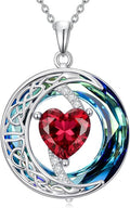 Valentines Day Gifts for Women, Birthstone Necklace for Women, Celtic Moon Pendant Blue Crystal Necklace Heart Jewelry Anniversary Jewelry Gift for Daughter Wife Mother Sister