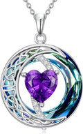 Valentines Day Gifts for Women, Birthstone Necklace for Women, Celtic Moon Pendant Blue Crystal Necklace Heart Jewelry Anniversary Jewelry Gift for Daughter Wife Mother Sister