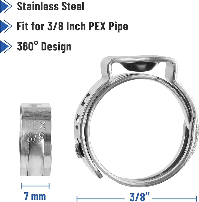 Bates- PEX Cinch Clamp Rings, 50 Pack, Stainless Steel, Pex Clamps - Image 3
