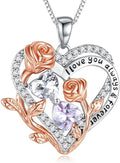 I Love You Birthstone Necklace, 925 Sterling Silver Heart Pendant with CZ Diamond Stones, Birthday Gifts for Women, Romantic Gift for Wife, Girlfriend, Her, Anniversary, Valentine's Day, Christmas
